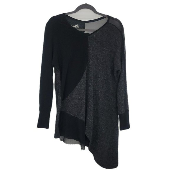 Sympli Tangent Tunic Sweater Mixed Media Lagenlook Hem Mesh Sleeve Knit Top 6-8 - Picture 9 of 12